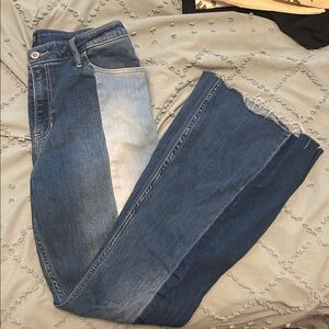 Hollister Two-Tone Flare Jeans in Dark and Light Blue
